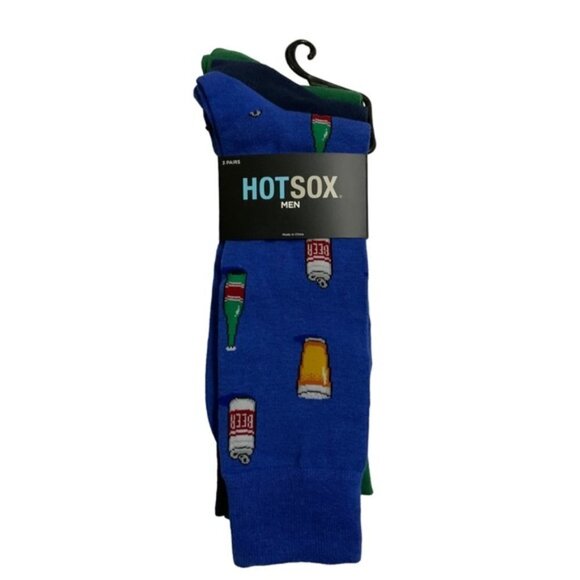 Hot Sox Beer Beverage Men's Dress Socks 10-13 Gift Blue Green Gift Pack 3 Pieces - Picture 2 of 13